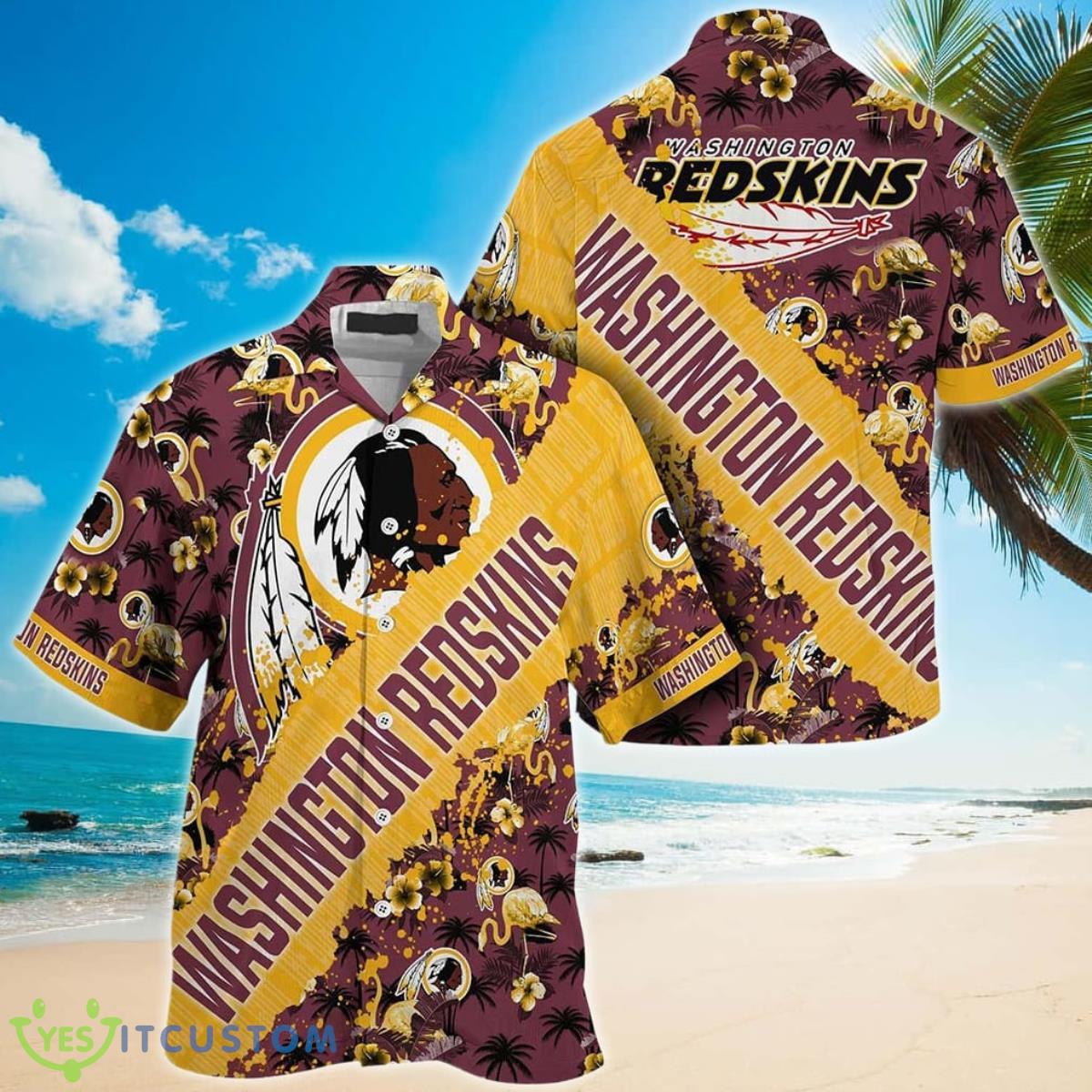 NFL Washington Redskins Hawaiian Shirt With Tropical Pattern Flamingo Printed 2 NFL Washington Redskins Hawaiian Shirt With Tropical Pattern Flamingo Printed Product Photo 1