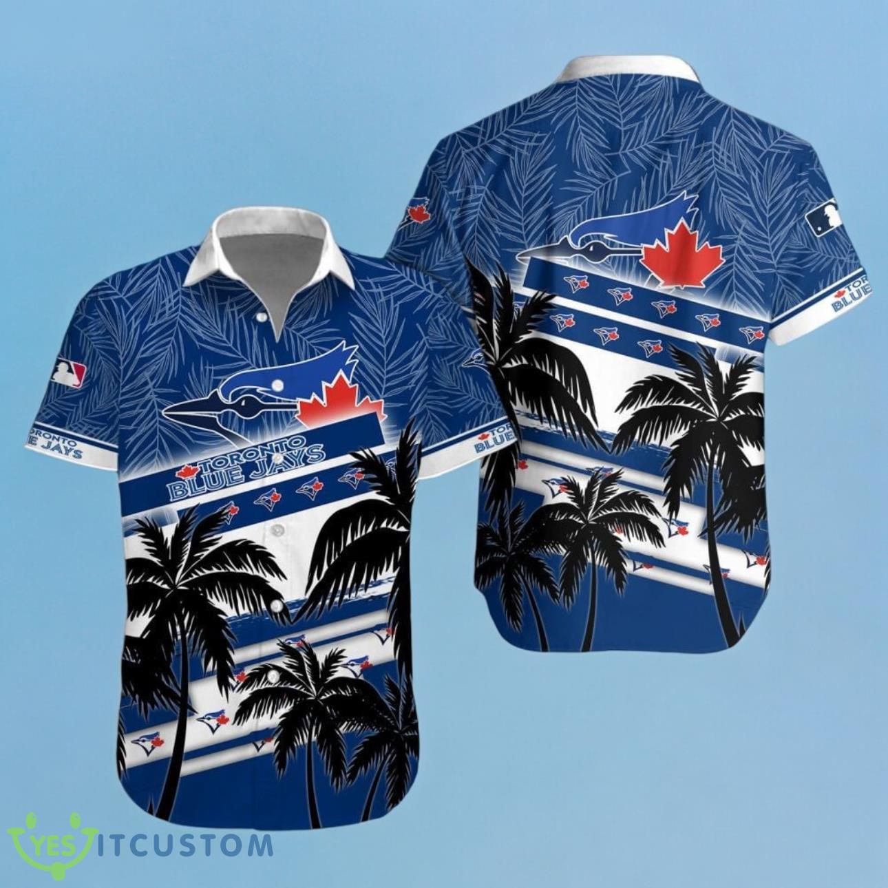 Toronto Blue Jays Hawaiian Shirt MLB Black Palm Trees And Team Logo 3D 2 Toronto Blue Jays Hawaiian Shirt MLB Black Palm Trees And Team Logo 3D Product Photo 1