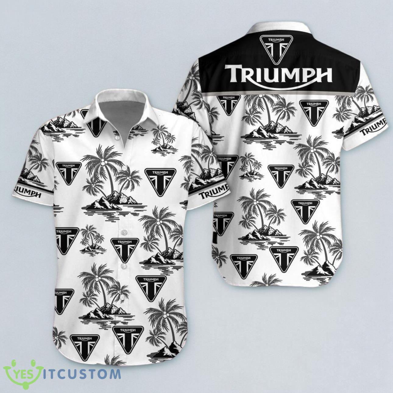 Triumph Motorcycles Hawaiian Shirt Island Palm Trees And Logo 3D For Men Women 2 Triumph Motorcycles Hawaiian Shirt Island Palm Trees And Logo 3D For Men Women Product Photo 1