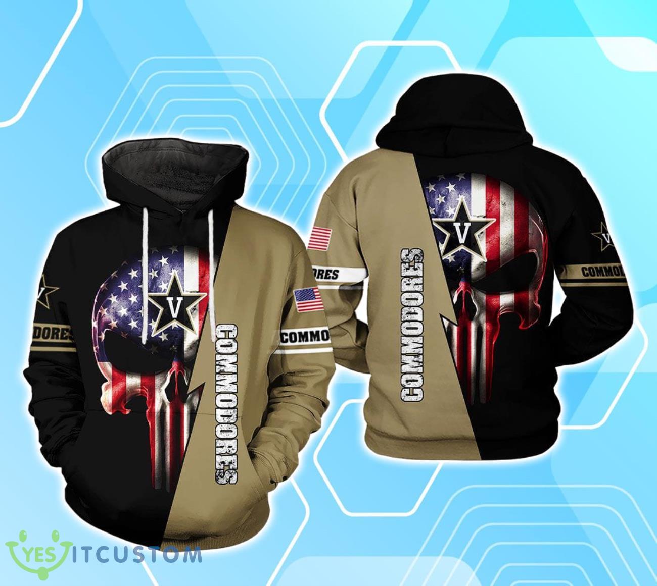 Vanderbilt Commodores NCAA US Flag Skull 3D Hoodie For Men Women 2 Vanderbilt Commodores NCAA US Flag Skull 3D Hoodie For Men Women Product Photo 1