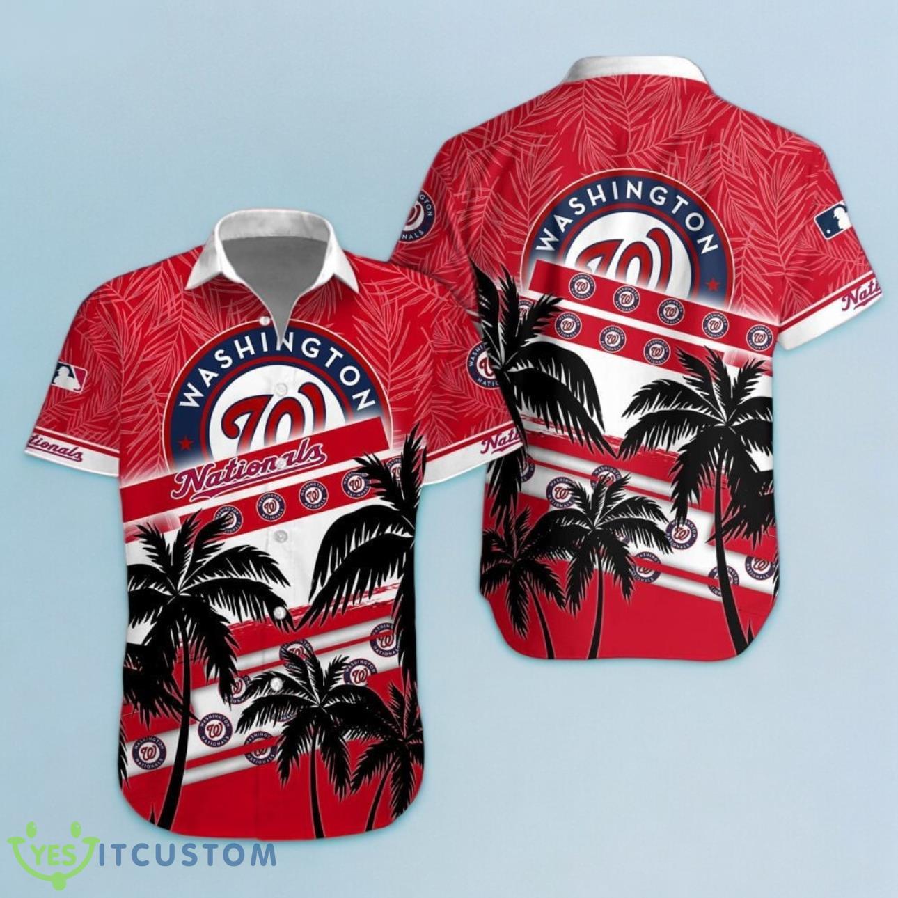 Washington Nationals Hawaiian Shirt MLB Black Palm Trees And Team Logo 3D 2 Washington Nationals Hawaiian Shirt MLB Black Palm Trees And Team Logo 3D Product Photo 1