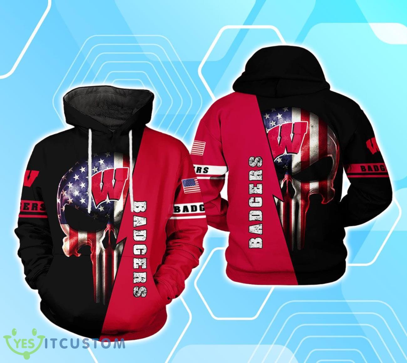 Wisconsin Badgers NCAA US Flag Skull 3D Hoodie For Men Women 2 Wisconsin Badgers NCAA US Flag Skull 3D Hoodie For Men Women Product Photo 1