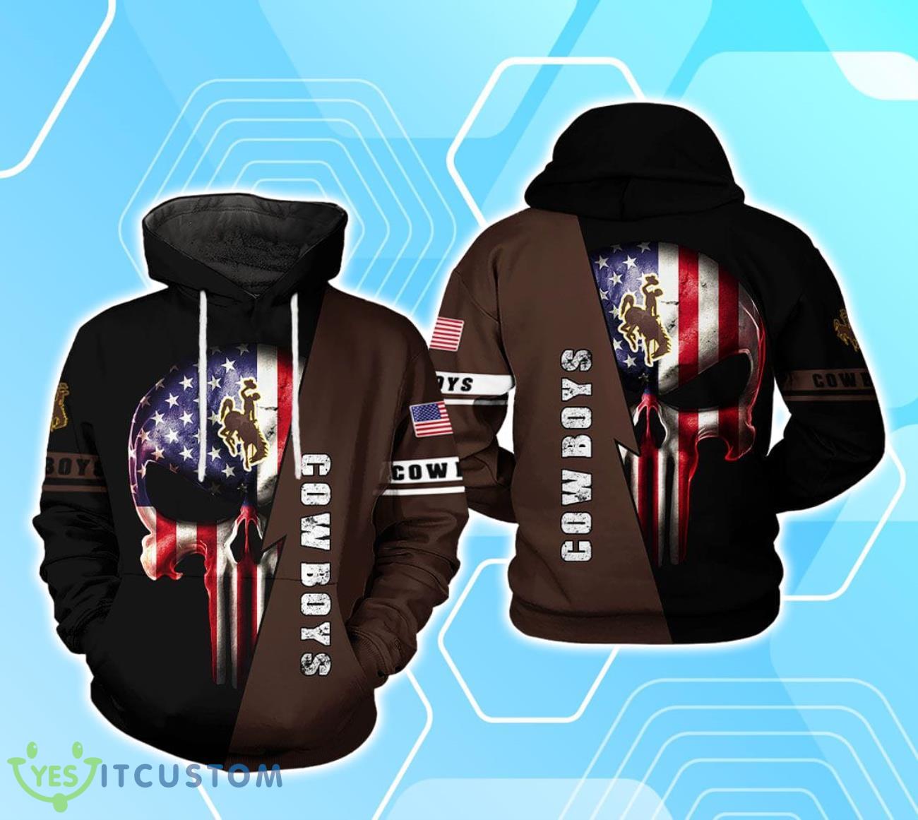 Wyoming Cowboys NCAA US Flag Skull 3D Hoodie For Men Women 2 Wyoming Cowboys NCAA US Flag Skull 3D Hoodie For Men Women Product Photo 1
