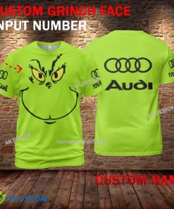 Audi Car Racing Grinch Face 3D Hoodie, Zip Hoodie Green AOP Custom Number And Name - Audi Car Racing Grinch Face 3D T-Shirt