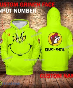 Buc Ee’s Grinch Face 3D Hoodie, Sweater Green Brand Full Print Custom Number And Name - Brand Buc Ee’s Grinch Face 3D Hoodie