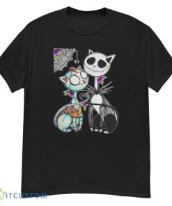 Cat Jack Skellington And Sally Skull Art Happy Halloween T Shirt Product Photo 2