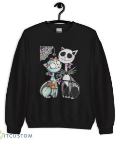 Cat Jack Skellington And Sally Skull Art Happy Halloween T Shirt Product Photo 1