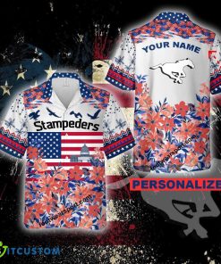 CFL Calgary Stampeders Independence Day AOP Hawaiian Shirt Custom Name - CFL Calgary Stampeders Independence Day Hawaiian Shirt Photo 2