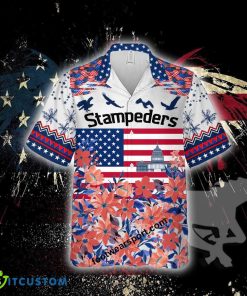 CFL Calgary Stampeders Independence Day AOP Hawaiian Shirt Custom Name - CFL Calgary Stampeders Independence Day Hawaiian Shirt Photo 1