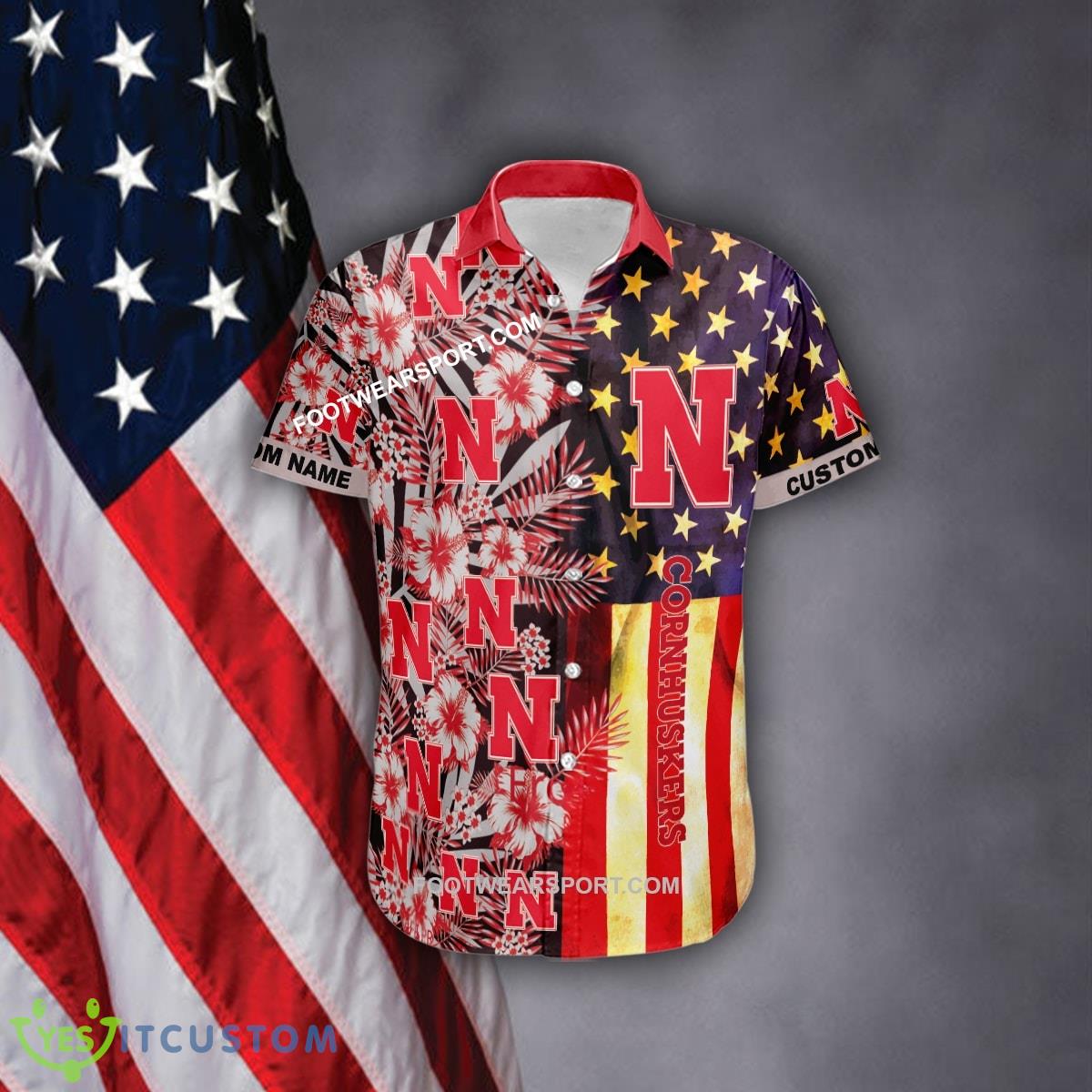 Custom Name NCAA Nebraska Cornhuskers Hawaiian Shirt Flag USA Vintage Flower AOP For Men And Women 4 Custom Name NCAA Nebraska Cornhuskers Hawaiian Shirt Flag USA Vintage Flower AOP For Men And Women - NCAA Nebraska Cornhuskers 3D Hawaiian Shirt Flag USA Flower Style 1