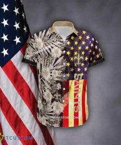 Custom Name NFL New Orleans Saints Aloha Hawaiian Shirt Flag USA Vintage Flower Gift For Fans - NFL New Orleans Saints 3D Hawaiian Shirt Flag USA Flower Style 1