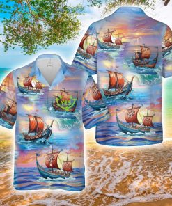 Drakkar Viking Rowing Ship AOP Hawaiian Shirt Product Photo 1