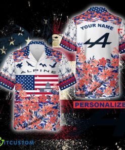 F1 Racing BWT Alpine F1 Team Beach Hawaiian Shirt For Independence Day Custom Name - F1 Racing BWT Alpine F1 Team Independence Day Hawaiian Shirt Photo 2