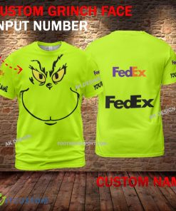 Fedex Grinch Face 3D Hoodie, Sweater Green Brand Full Print Custom Number And Name - Brand fedex Grinch Face 3D T-Shirt