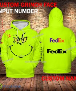 Fedex Grinch Face 3D Hoodie, Sweater Green Brand Full Print Custom Number And Name - Brand fedex Grinch Face 3D Hoodie