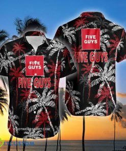 Five Guys Brand Coconut Tree Pattern Black AOP Hawaiian Shirt Gift For Fans - Five Guys Hawaiian Shirt Black Coconut Tree _2