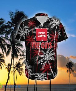 Five Guys Brand Coconut Tree Pattern Black AOP Hawaiian Shirt Gift For Fans - Five Guys Hawaiian Shirt Black Coconut Tree _1