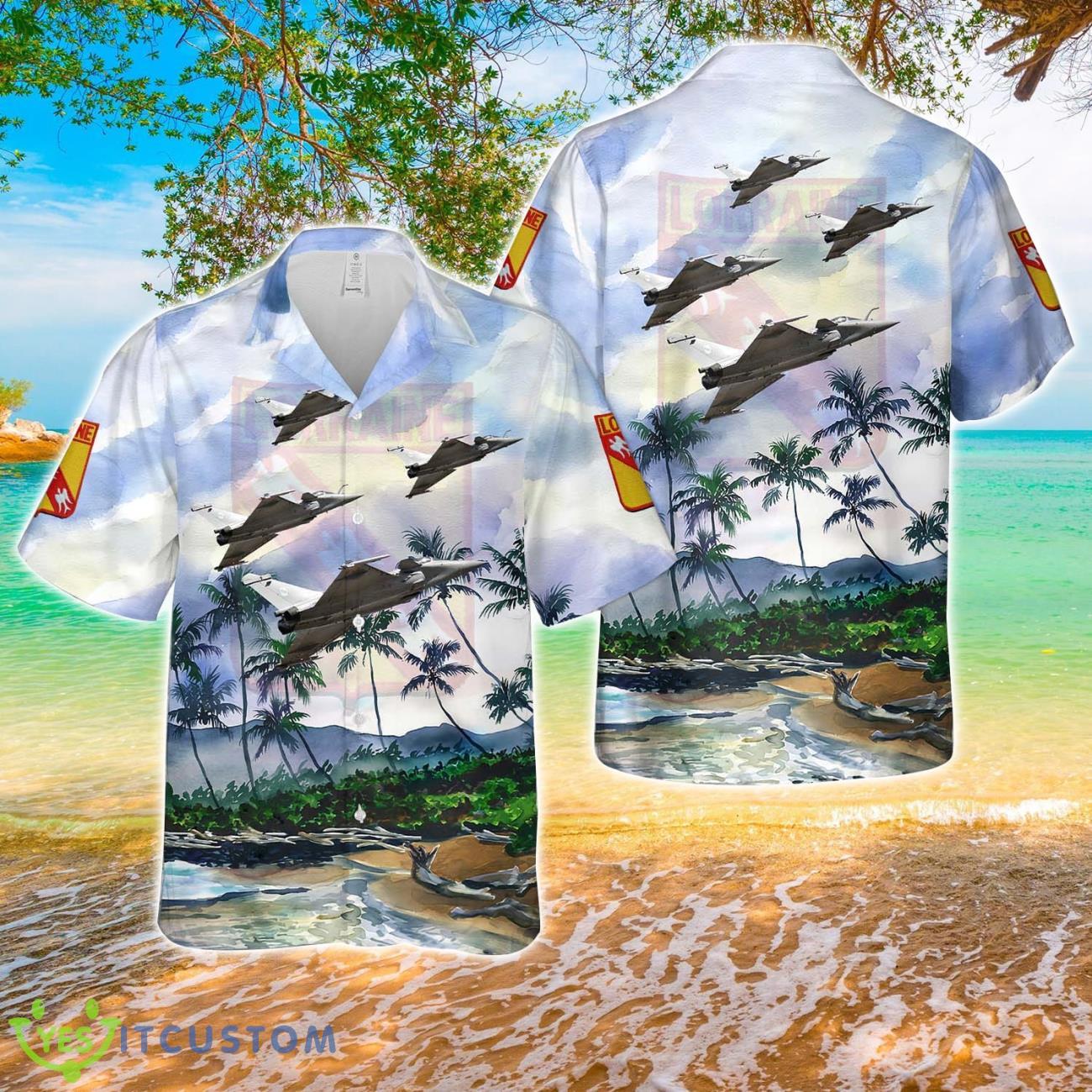 French Air and Space Force Rafale No 106 104-HG of Escadron de Chasse 330 Lorraine (Fighter Squadron 330 Lorraine) Hawaiian Shirt Beach Gift 2 French Air and Space Force Rafale No 106 104-HG of Escadron de Chasse 330 Lorraine (Fighter Squadron 330 Lorraine) Hawaiian Shirt Beach Gift Product Photo 1