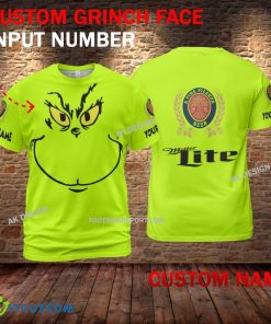 Miller Lite Grinch Face 3D Hoodie, Sweater Green Brand Full Print Custom Number And Name - Brand miller lite Grinch Face 3D T-Shirt