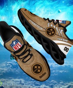 NFL Pittsburgh Steelers Logo Design Background Brown Gift Shoes For Fans Custom Name And Number Max Shoes Product Photo 1