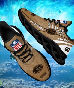 NFL San Francisco 49ers Logo Design Background Brown Gift Shoes For Fans Custom Name And Number Max Shoes Product Photo 1