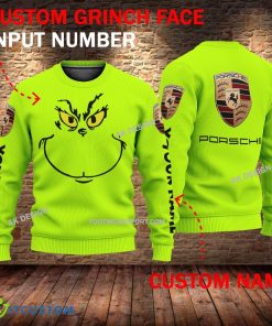 Porsche Car Racing Grinch Face 3D Hoodie, Zip Hoodie Green AOP Custom Number And Name - Porsche Car Racing Grinch Face 3D Sweater