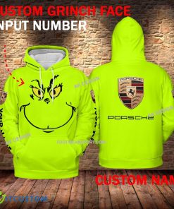 Porsche Car Racing Grinch Face 3D Hoodie, Zip Hoodie Green AOP Custom Number And Name - Porsche Car Racing Grinch Face 3D Hoodie