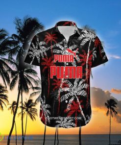 Puma Brand Coconut Tree Pattern Black Hawaiian Shirt For Beach - Puma Hawaiian Shirt Black Coconut Tree _1