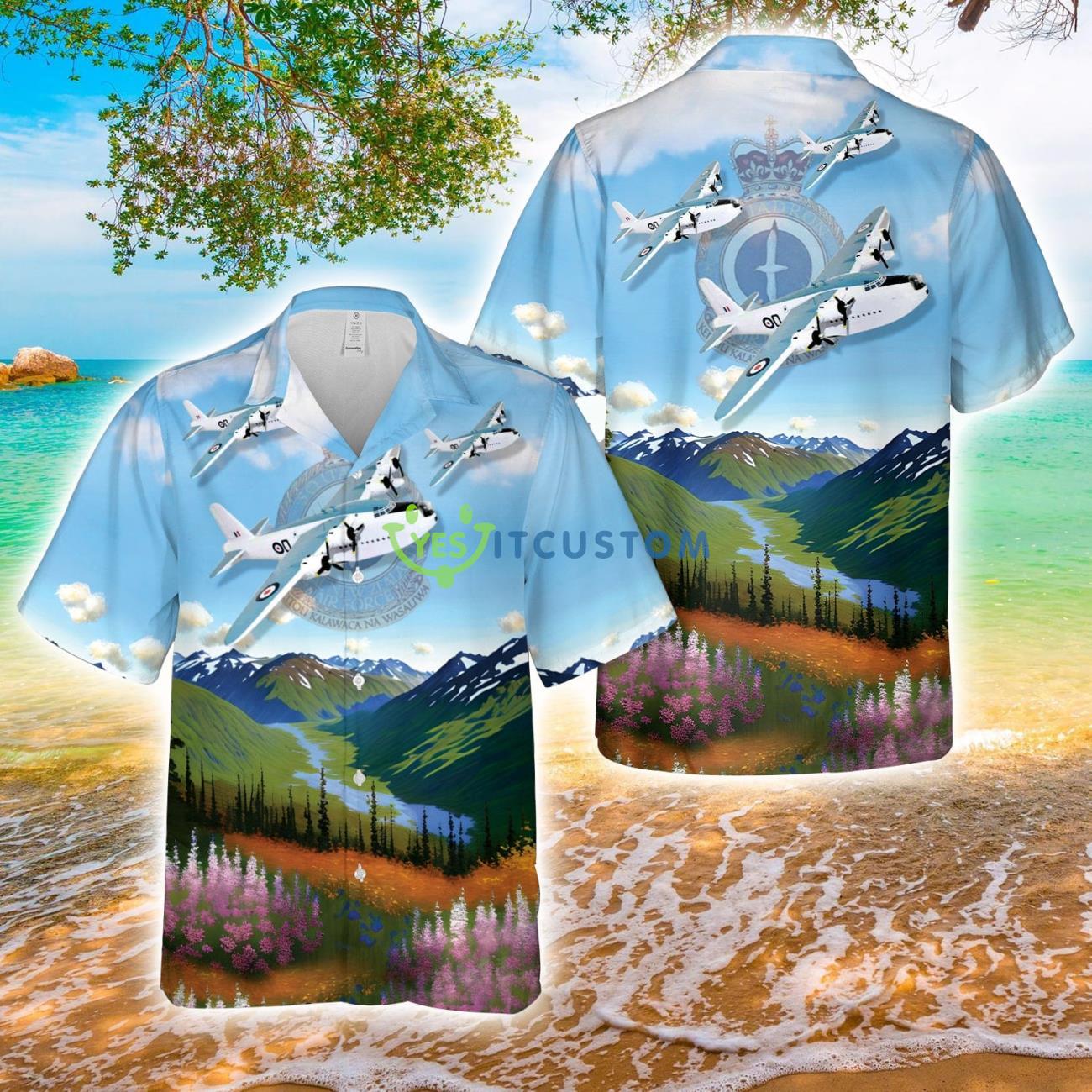 Royal New Zealand Air Force Sunderland Mk V NZ4115 (“Q”) AOP Hawaiian Shirt 2 Royal New Zealand Air Force Sunderland Mk V NZ4115 (“Q”) AOP Hawaiian Shirt Product Photo 1
