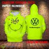 Volkswagen Car Racing Grinch Face 3D Hoodie, Zip Hoodie Green AOP Custom Number And Name - Volkswagen Car Racing Grinch Face 3D Hoodie
