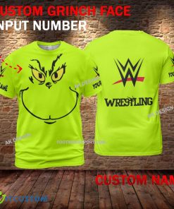 WWE Wrestling Line Grinch Face 3D Hoodie, Sweater Green Brand Full Print Custom Number And Name - Brand WWE Wrestling Line Grinch Face 3D T-Shirt