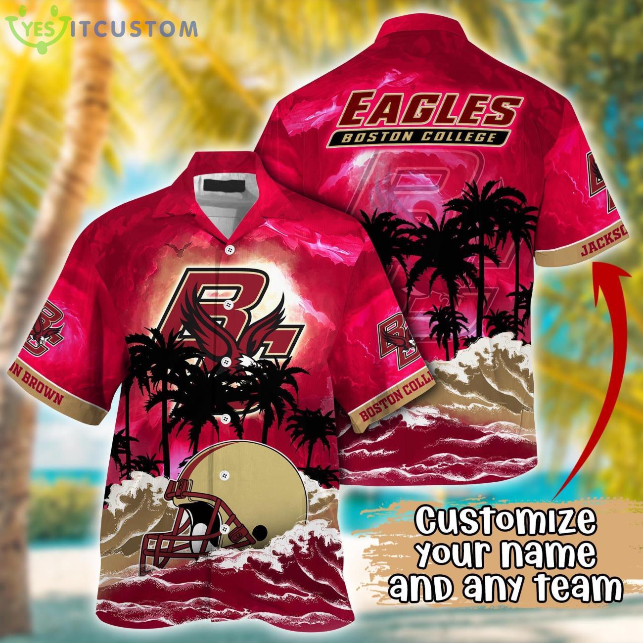 Boston College Eagles NCAA Team Logo Custom Name 3D Hawaiian Shirt Gift Ideas 2 Boston College Eagles NCAA Team Logo Custom Name 3D Hawaiian Shirt Gift Ideas Product Photo 1