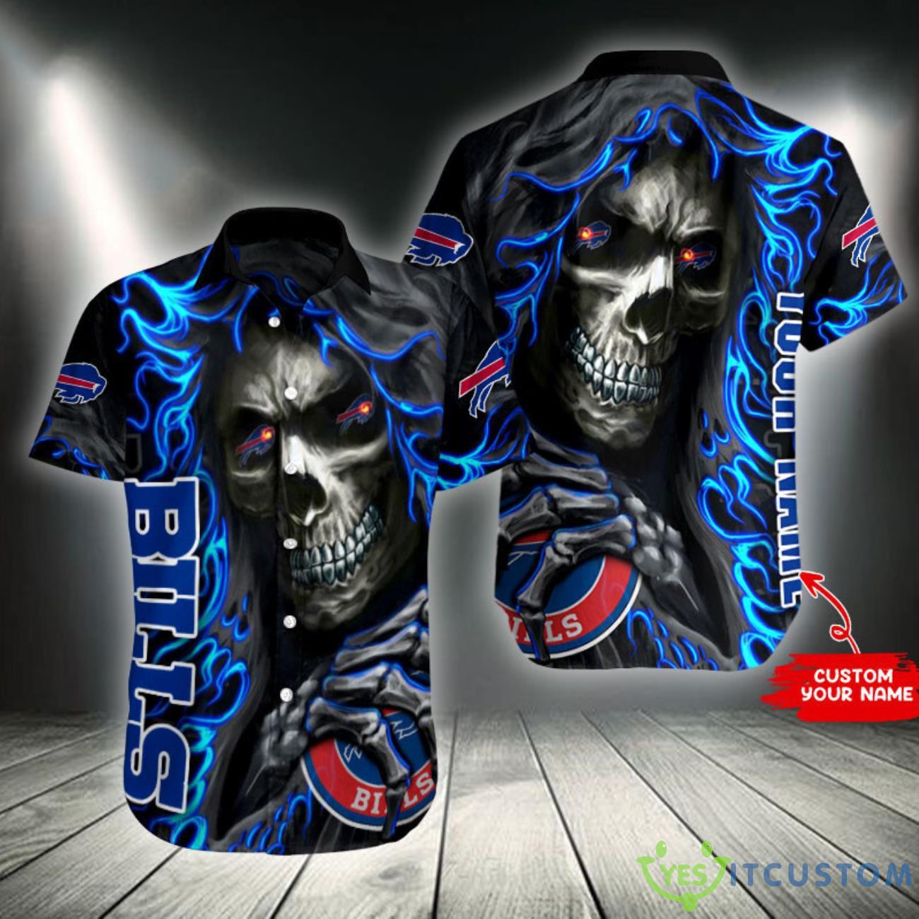 Buffalo Bills Personalized Button Hawaiian Shirt Skull Printed 2 Buffalo Bills Personalized Button Hawaiian Shirt Skull Printed Product Photo 1