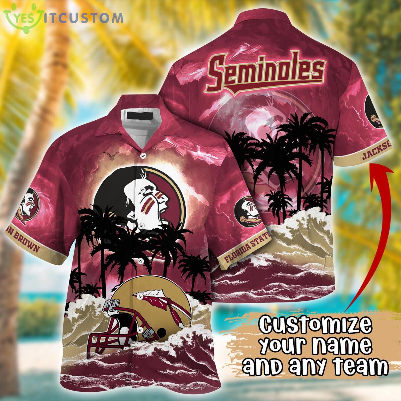 Florida State Seminoles NCAA Team Logo Custom Name 3D Hawaiian Shirt Gift Ideas 2 Florida State Seminoles NCAA Team Logo Custom Name 3D Hawaiian Shirt Gift Ideas Product Photo 1