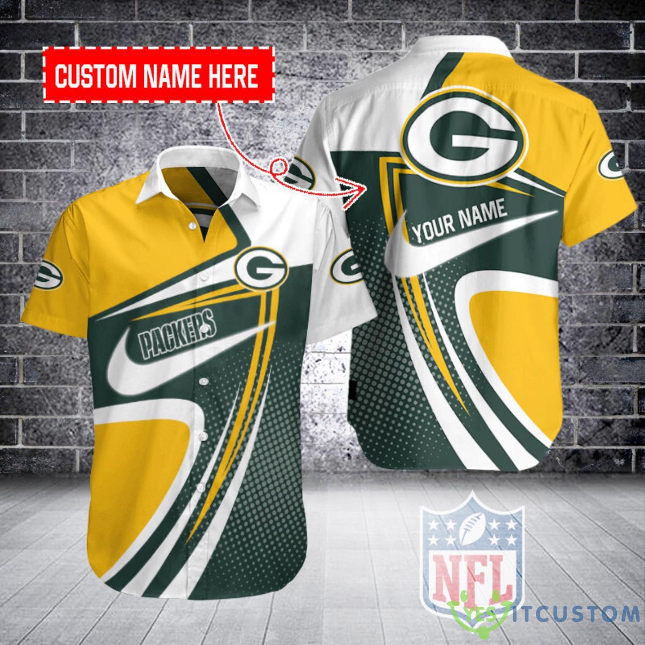 Green Bay Packers Personalized Button Hawaiian Shirt 2 Green Bay Packers Personalized Button Hawaiian Shirt Product Photo 1
