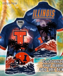 Illinois Fighting Illini NCAA Team Logo Custom Name 3D Hawaiian Shirt Gift Ideas Product Photo 1