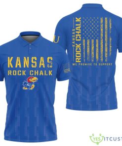 Kansas Jayhawks Rock Chalk NCAA American Flag Military Printed 3D Polo Shirt For Fans Product Photo 1