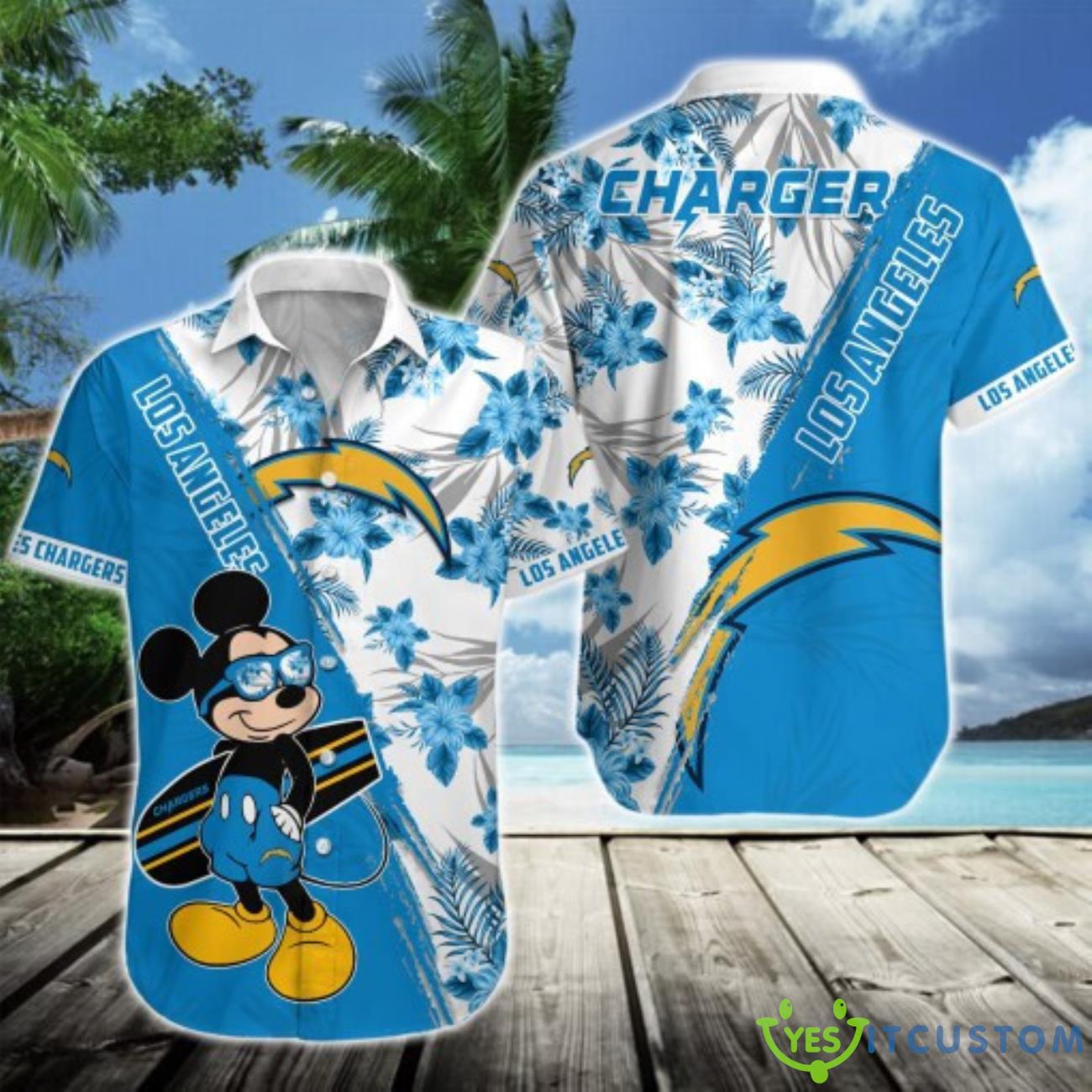 Los Angeles Chargers Name Hawaiian Shirt 2 Los Angeles Chargers Name Hawaiian Shirt Product Photo 1