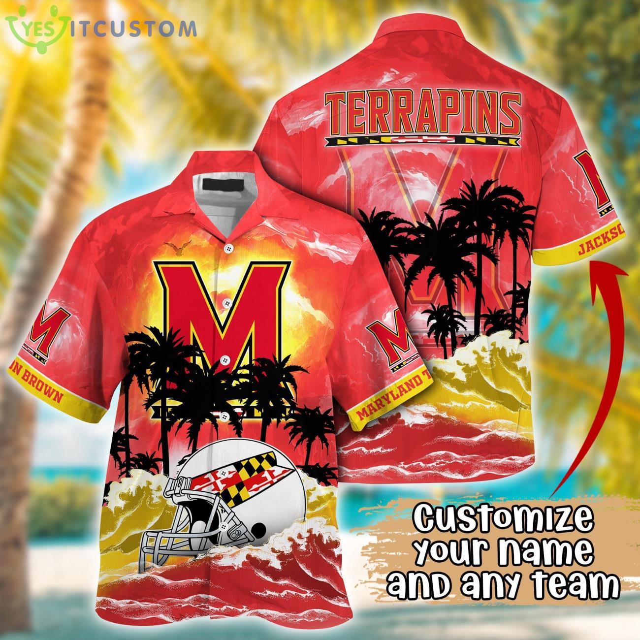 Maryland Terrapins NCAA Team Logo Custom Name 3D Hawaiian Shirt Gift Ideas 2 Maryland Terrapins NCAA Team Logo Custom Name 3D Hawaiian Shirt Gift Ideas Product Photo 1
