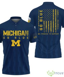 Michigan Wolverines Go Blue NCAA American Flag Military Printed 3D Polo Shirt For Fans Product Photo 1