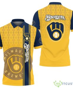 Milwaukee Brewers MLB Vertical Team Name Team Logo Background Printed 3D Polo Shirt For Fans Product Photo 1