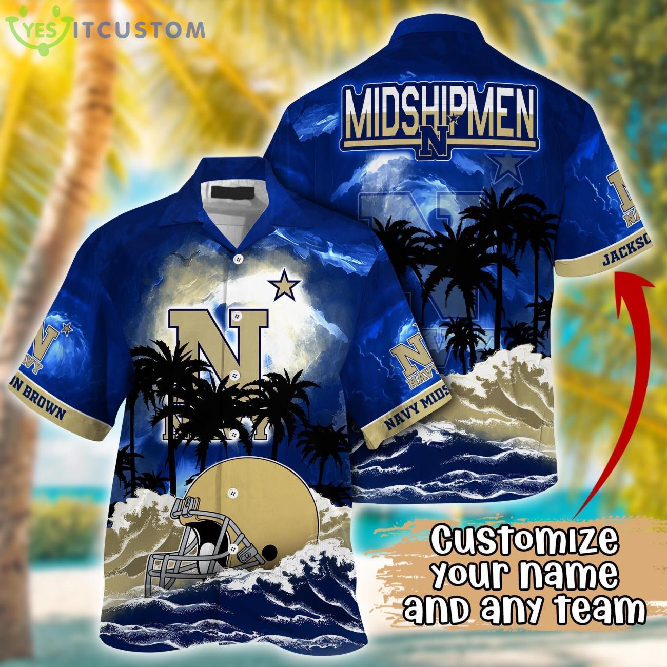 Navy Midshipmen NCAA Team Logo Custom Name 3D Hawaiian Shirt Gift Ideas 2 Navy Midshipmen NCAA Team Logo Custom Name 3D Hawaiian Shirt Gift Ideas Product Photo 1
