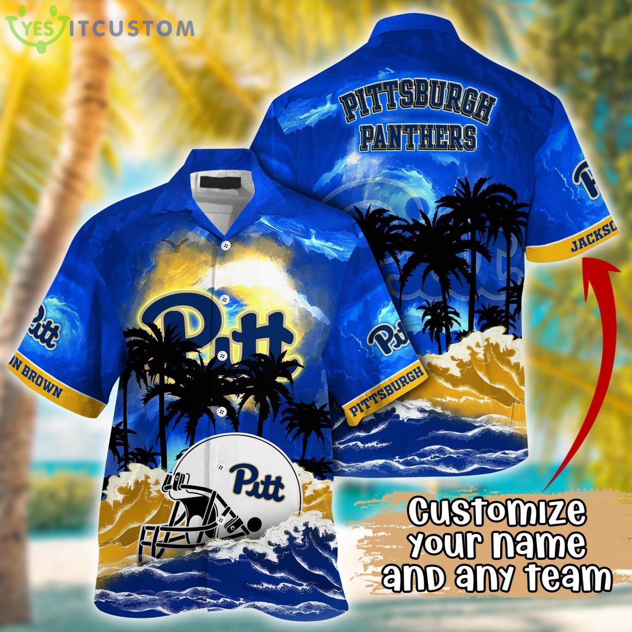 Pittsburgh Panthers NCAA Team Logo Custom Name 3D Hawaiian Shirt Gift Ideas 2 Pittsburgh Panthers NCAA Team Logo Custom Name 3D Hawaiian Shirt Gift Ideas Product Photo 1