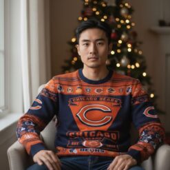 Chicago Bears Football Team Logo Custom Name Sport Team Gift Ugly Christmas Sweater Product Photo 1