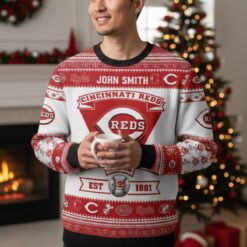 Cincinnati Reds Football Team Logo Custom Name Sport Team Gift Ugly Christmas Sweater Product Photo 1
