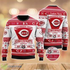 Cincinnati Reds Football Team Logo Custom Name Sport Team Gift Ugly Christmas Sweater Product Photo 2