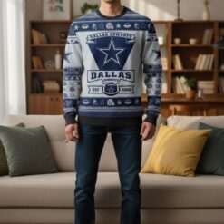 Dallas Cowboys Football Team Logo Custom Name Sport Team Gift Ugly Christmas Sweater Product Photo 2
