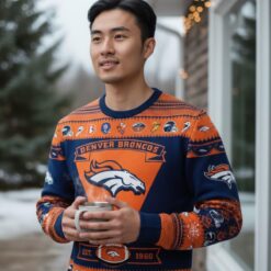 Denver Broncos Football Team Logo Custom Name Sport Team Gift Ugly Christmas Sweater Product Photo 2