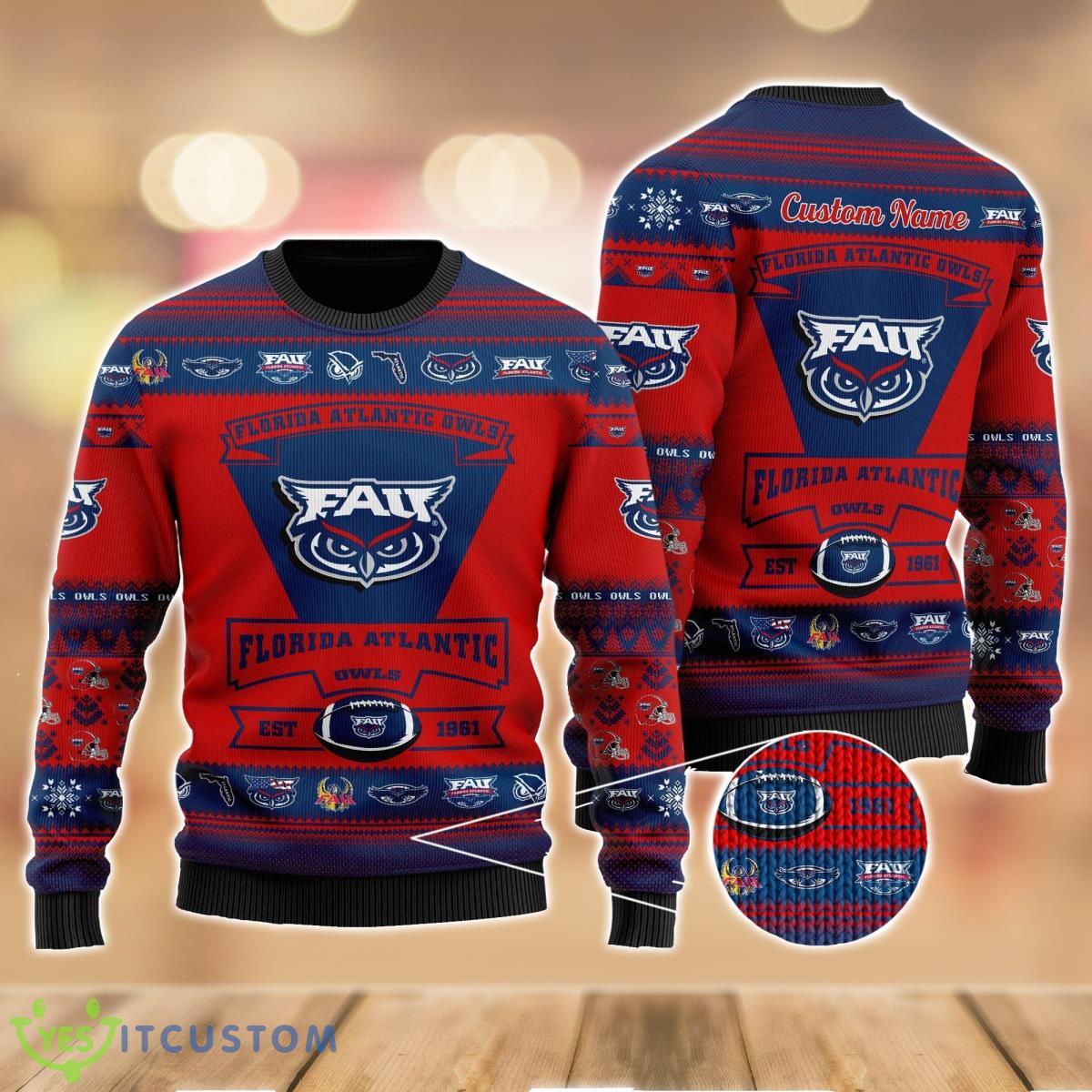Florida Atlantic Owls Football Team Logo Sport Team Gift Ugly Christmas Sweater 4 Florida Atlantic Owls Football Team Logo Sport Team Gift Ugly Christmas Sweater Product Photo 1