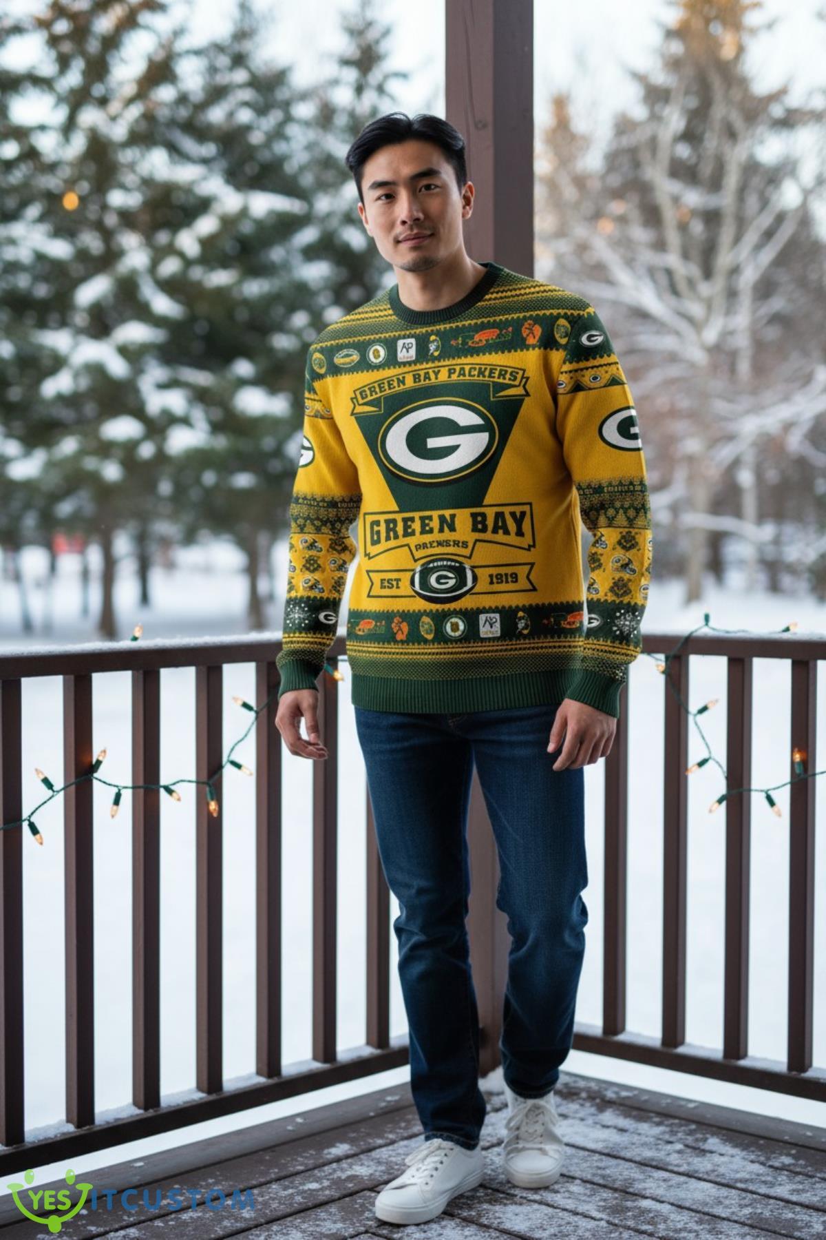 Green Bay Packers Football Team Logo Custom Name Sport Team Gift Ugly Christmas Sweater 2 Green Bay Packers Football Team Logo Custom Name Sport Team Gift Ugly Christmas Sweater Product Photo 2